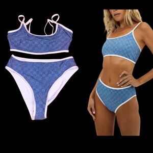 Beach Riot Denim Daze Bikini XS Ladies X-Small Blue White
